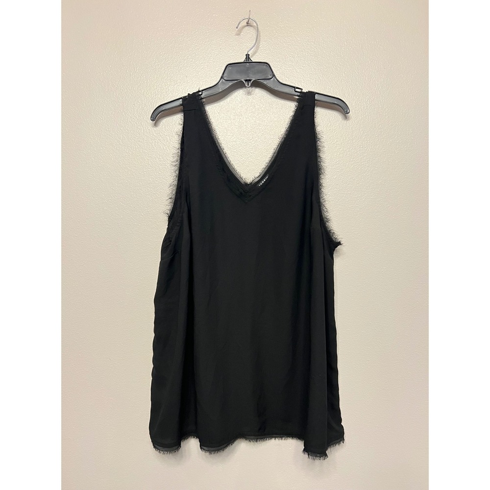 Torrid Black Eyelash Fringe Trim V-Neck Chiffon Tank Top Plus Size 2 2X